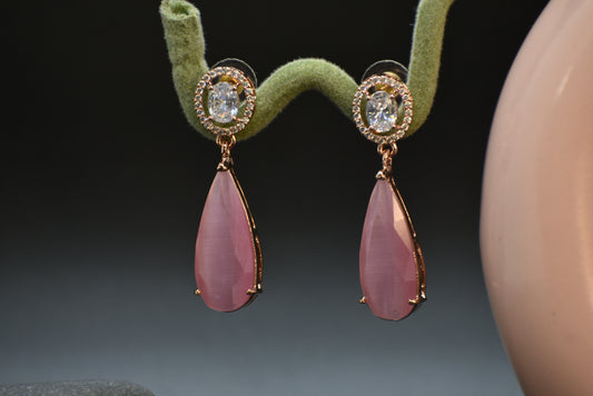 Kaia Pink Rose Gold Polish AD Designer Drop Earrings
