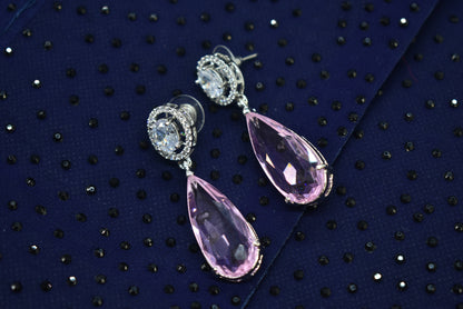 Jiya Silver Polish AD Designer Drop Earrings