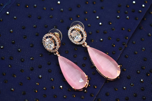 Kaia Pink Rose Gold Polish AD Designer Drop Earrings