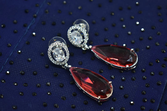 Jiya Silver Polish AD Designer Drop Earrings