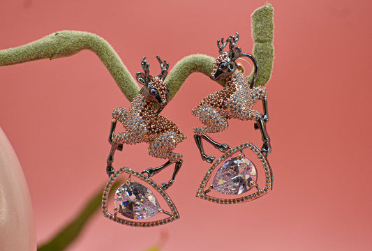 Charvi Rose Gold Polish Deer AD Designer Earrings