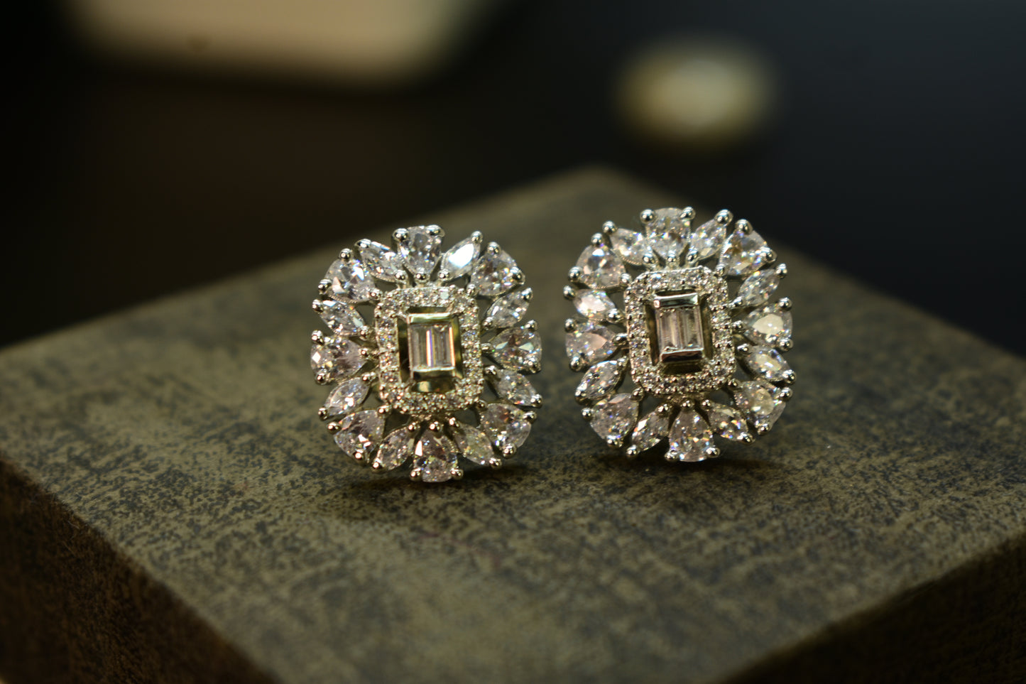 Nia Silver Polish AD Designer Stud Earrings