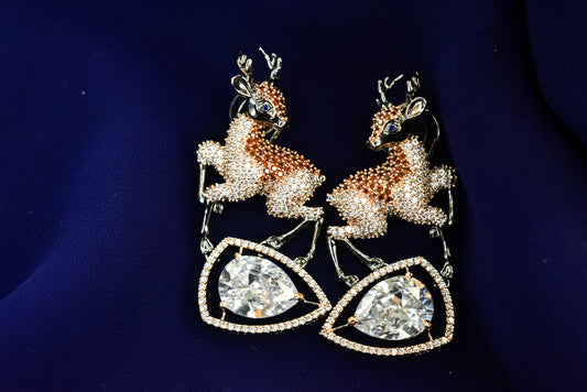 Charvi Rose Gold Polish Deer AD Designer Earrings