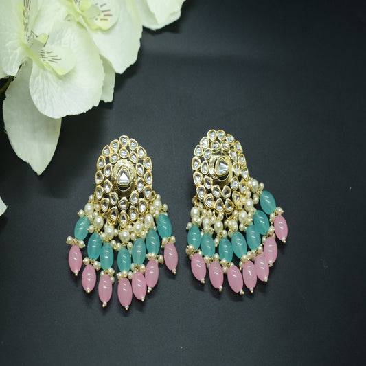pink and blue gold earrings