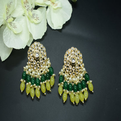 Yellow and green polki earrings