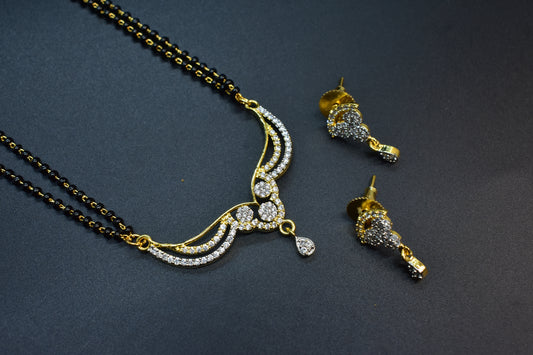 Mishka Gold Polish CZ Designer Mangalsutra Set