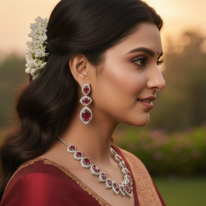 Yuvika Silver Polish CZ Designer Necklace Set