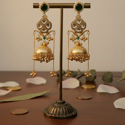 Traditional Kashmiri Royal Moissanite  Flower Jhumka Earrings Embellished with Ghungroo