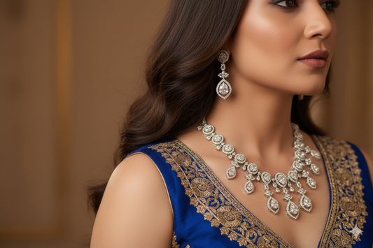 Aanvika Silver Polish CZ Designer Necklace Set
