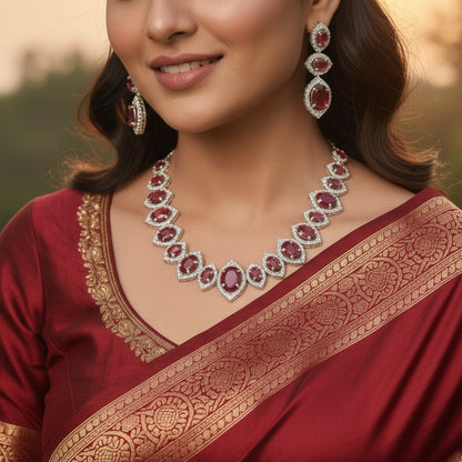 Yuvika Silver Polish CZ Designer Necklace Set