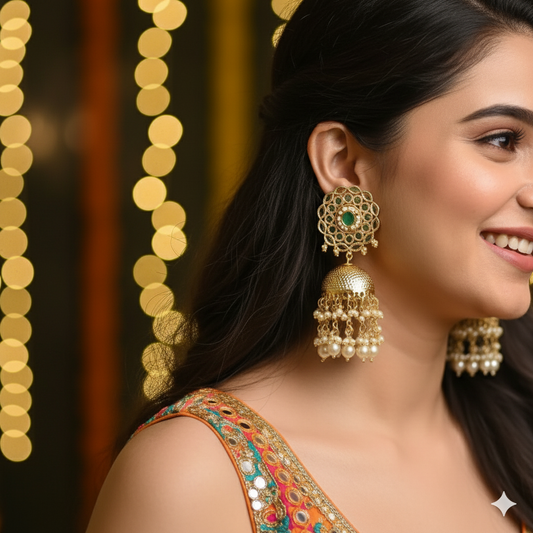 Green and Golden Polki Earrings