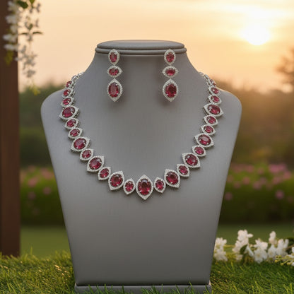 Yuvika Silver Polish CZ Designer Necklace Set