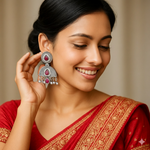 Oxidised Ruhani Silver Plated Meena Handmade Jhumka Earrings