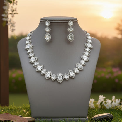 Yuvika Silver Polish CZ Designer Necklace Set