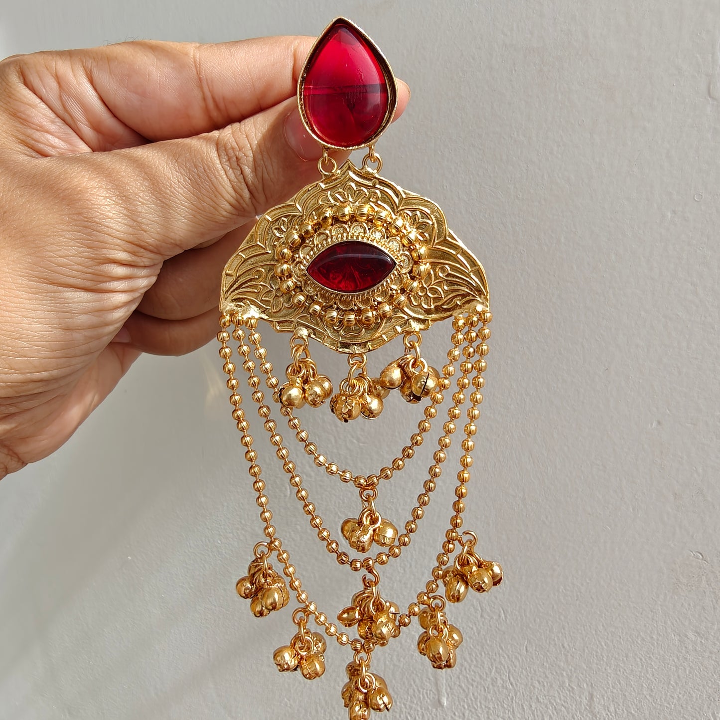 Kashmiri Meena Gold-toned Fringe Teardrops Earrings