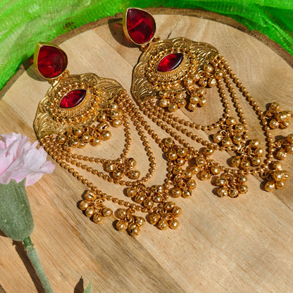 Kashmiri Meena Gold-toned Fringe Teardrops Earrings