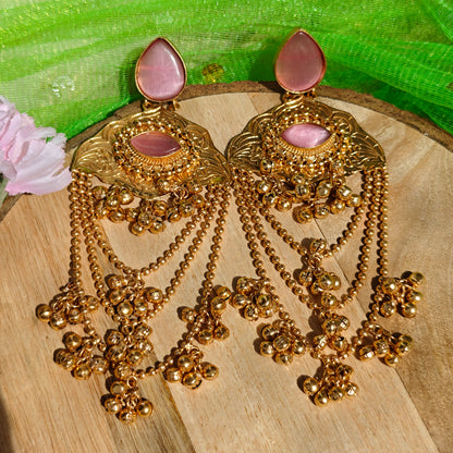 Kashmiri Meena Gold-toned Fringe Teardrops Earrings