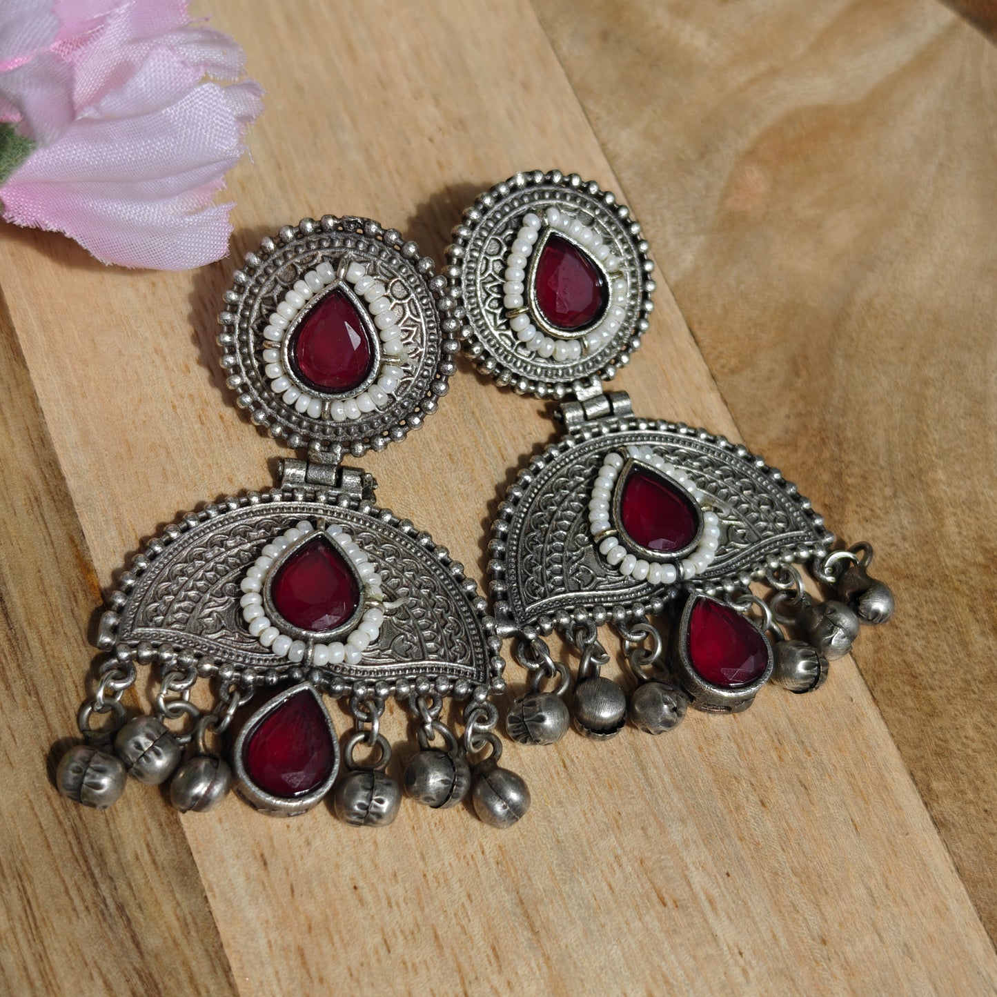 Oxidised Ruhani Silver Plated Meena Handmade Jhumka Earrings
