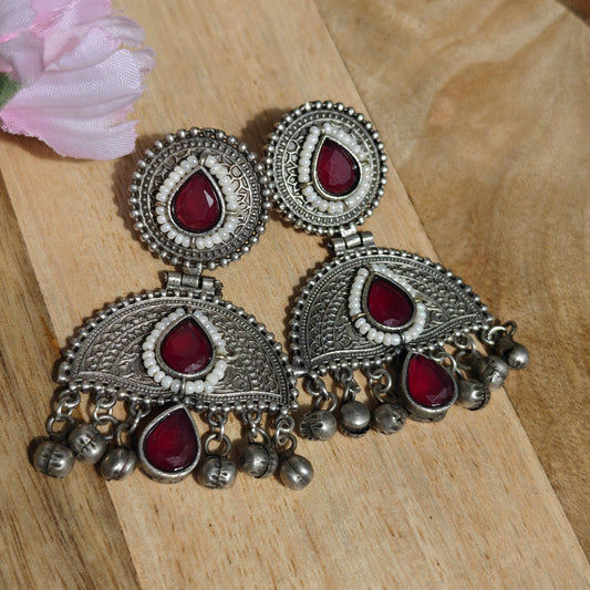 Oxidised Ruhani Silver Plated Meena Handmade Jhumka Earrings