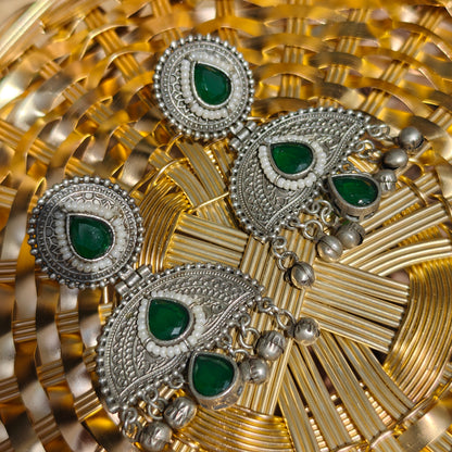 Oxidised Ruhani Silver Plated Meena Handmade Jhumka Earrings