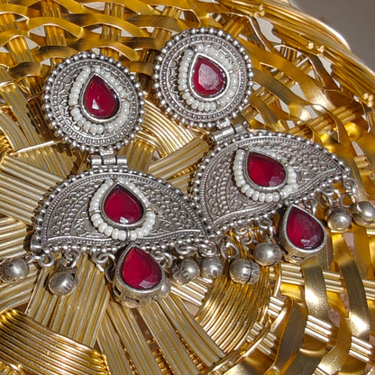 Oxidised Ruhani Silver Plated Meena Handmade Jhumka Earrings