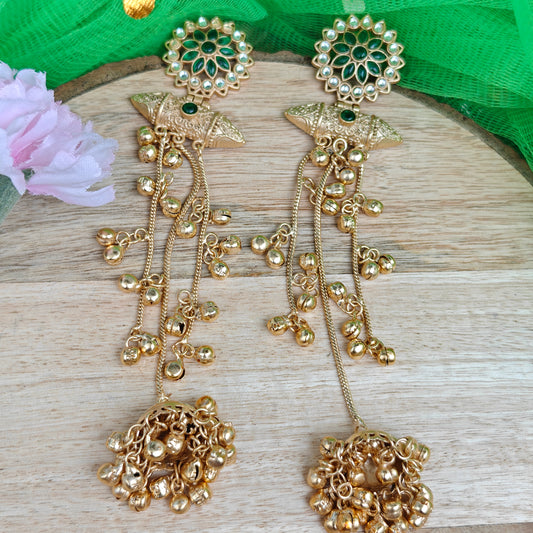Gold-toned Sunehri Jheel Kashmiri Long Earrings