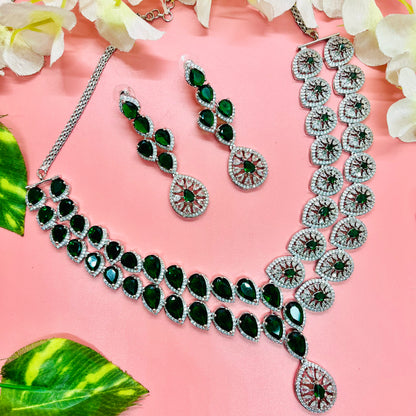 Tanvi Silver Polish CZ Designer Necklace Set