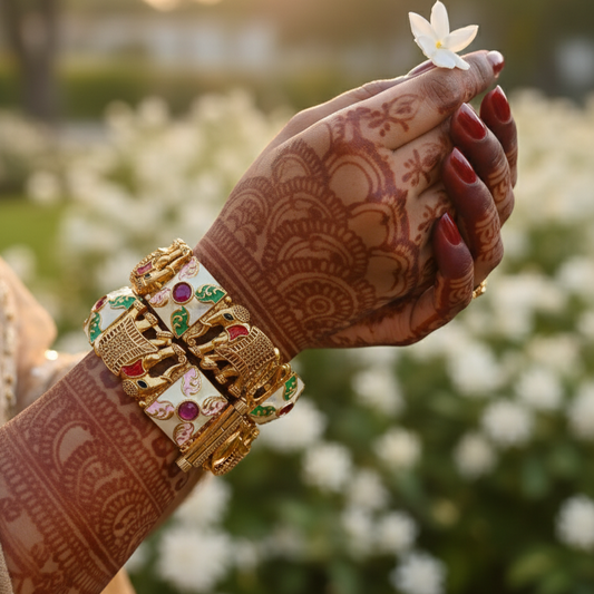 Antique Rajwada Royal Elephant Motif Gold Plated Kada Bangle