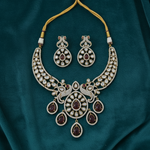 Women Rihana Gold Plated Kundan Moissanite Maroon Drops Bridal Necklace