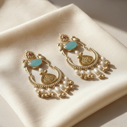 Elegant Gold Plated Moissanite Chanbaali with Pearl Drop Jhumka