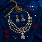 Tulip Moissanite Designer Purple Kundan Layered Necklace and Earrings