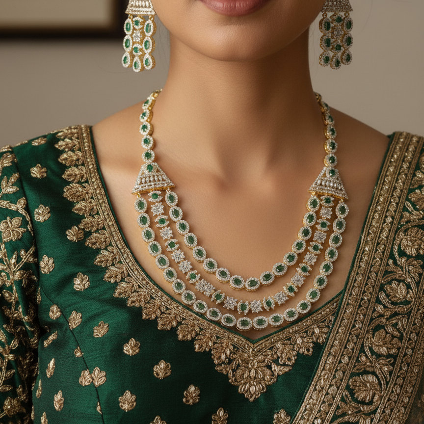 Anira Bridal Royal Emerald Layered Necklace Set