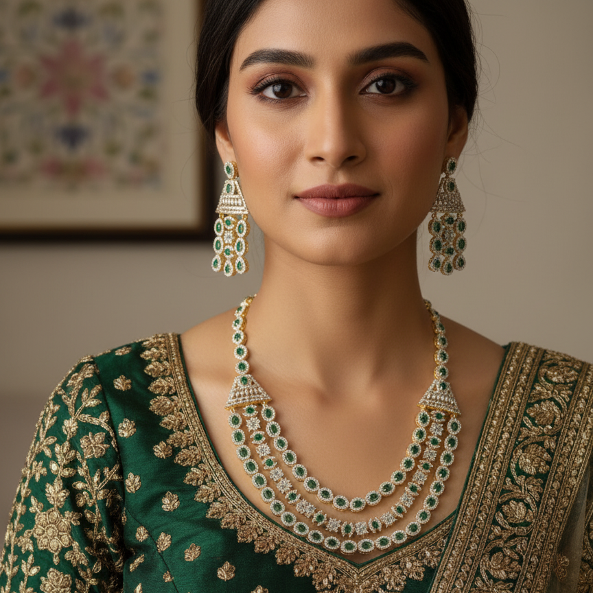 Anira Bridal Royal Emerald Layered Necklace Set