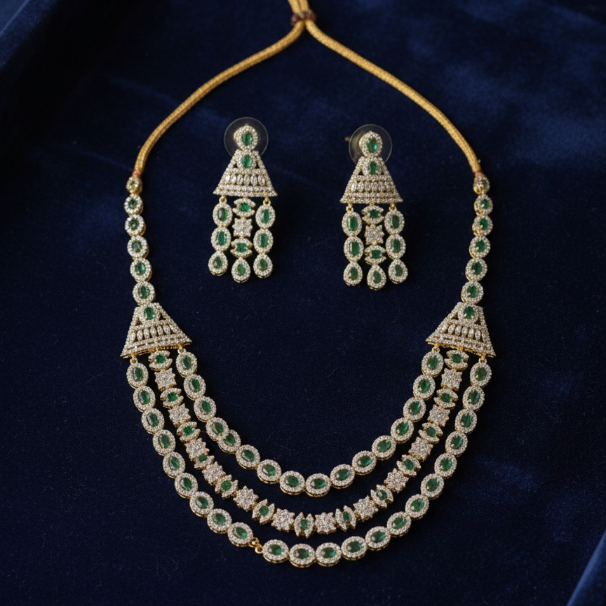 Anira Bridal Royal Emerald Layered Necklace Set