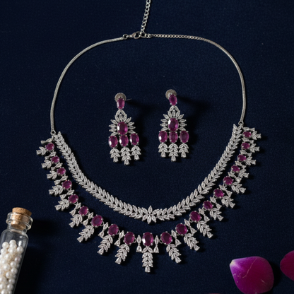 Riya Zirconia Bridal Layered Pink Necklace Set