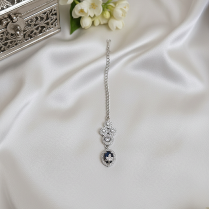 Ramaya Elegant Zirconia Blue Stoned Necklace Set with Mangtikka