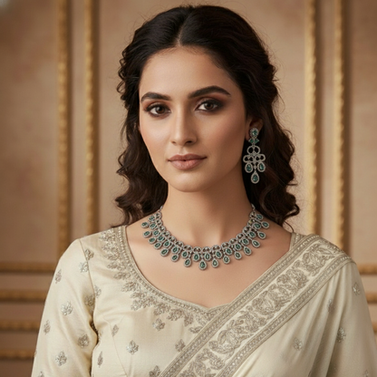 Tara Trendy Moissanite AD Drops Necklace and Earrings Set