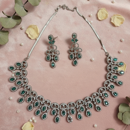 Tara Trendy Moissanite AD Drops Necklace and Earrings Set