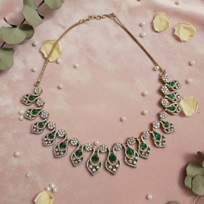 Classy and Chic Diamond Shaped Mehndi Polish AD Necklace Set