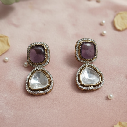 Classy Indira Iris Moissanite Kundan Beaded Necklace and Earrings