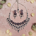 Amira Royal Traditional AD Moissanite Flower shaped Purple Necklace Set