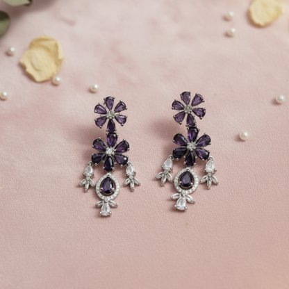 Amira Royal Traditional AD Moissanite Flower shaped Purple Necklace Set