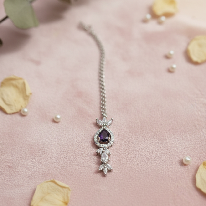 Amira Royal Traditional AD Moissanite Flower shaped Purple Necklace Set