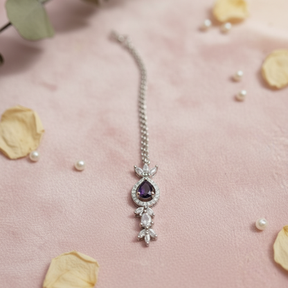 Amira Royal Traditional AD Moissanite Flower shaped Purple Necklace Set