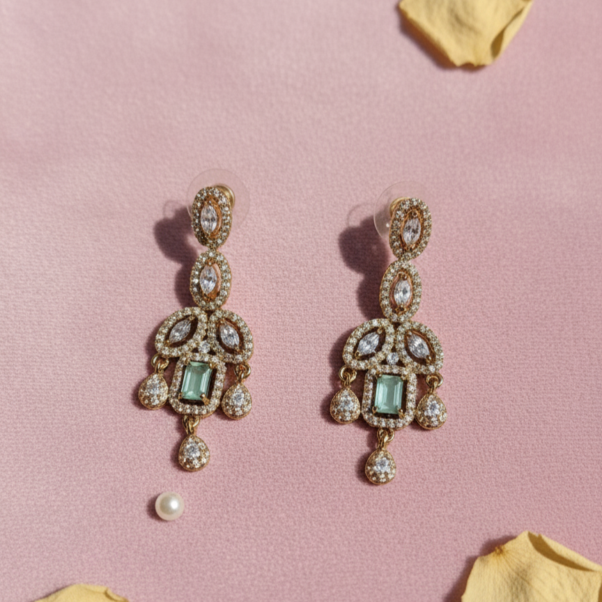 Leafy Moissanite AD Mint Studded designer Necklace Set