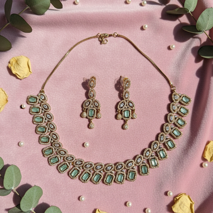 Leafy Moissanite AD Mint Studded designer Necklace Set