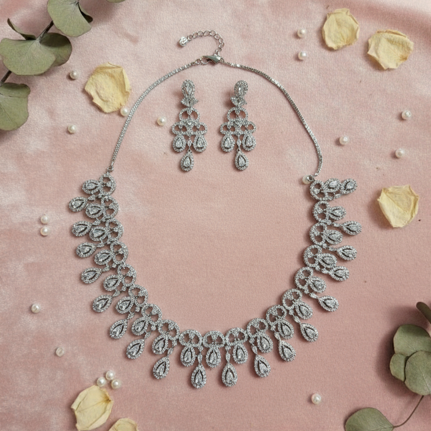 Tara Trendy Moissanite AD Drops Necklace and Earrings Set