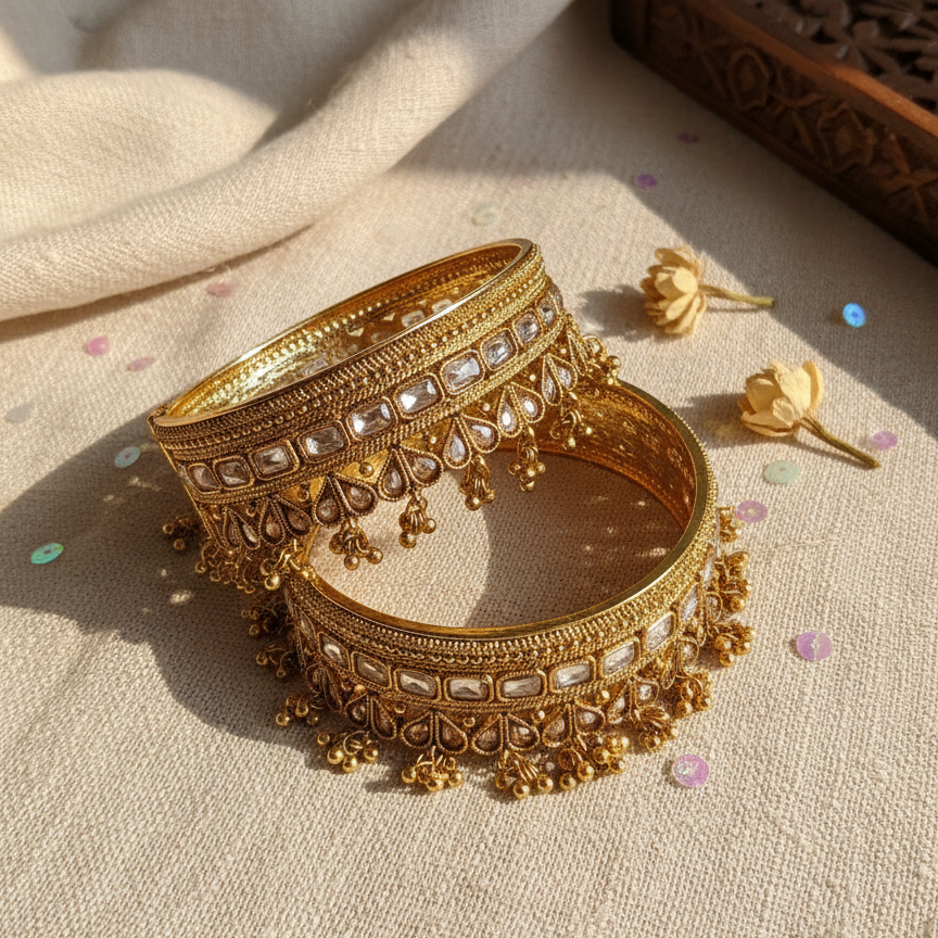 Pihu Traditional Rajwada Gold Plated Ghungroo Bangle Kada