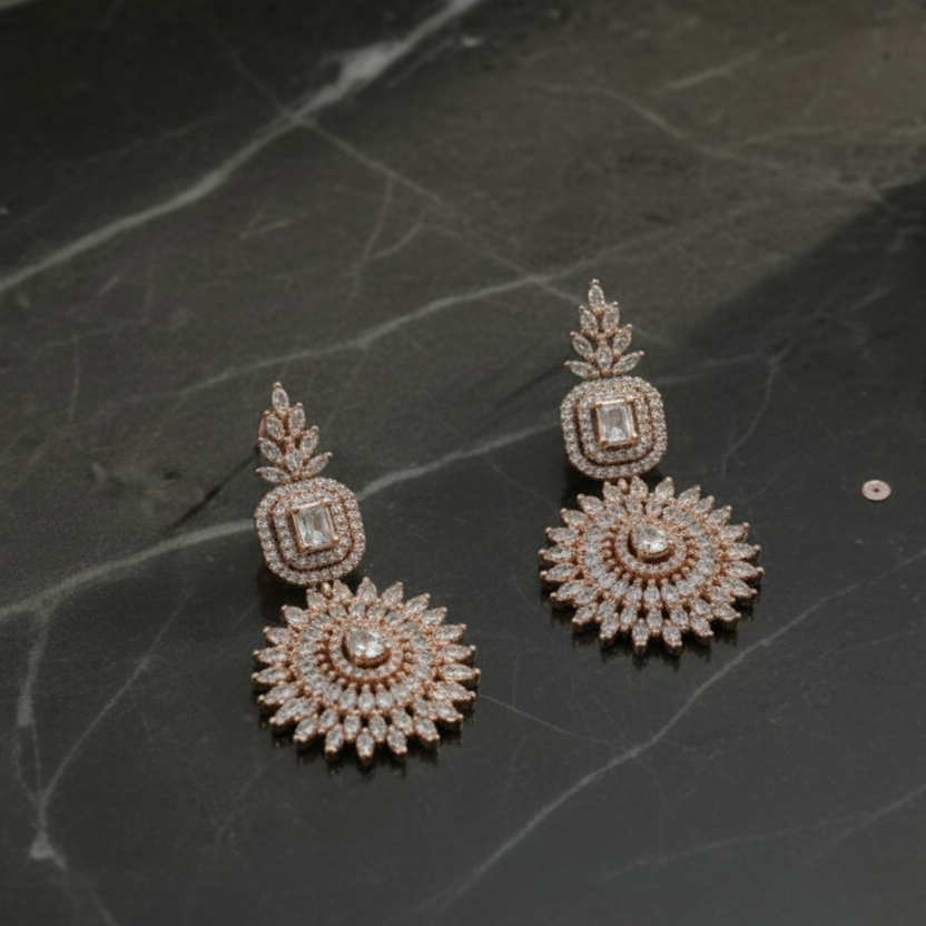 Yara Rose Gold Polish CZ Designer Necklace Set