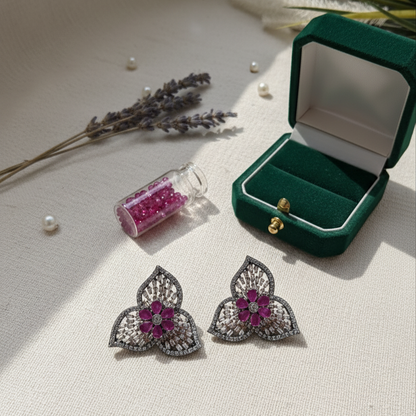 Kimaya Designer Minimal Purple Flower Earrings Stud